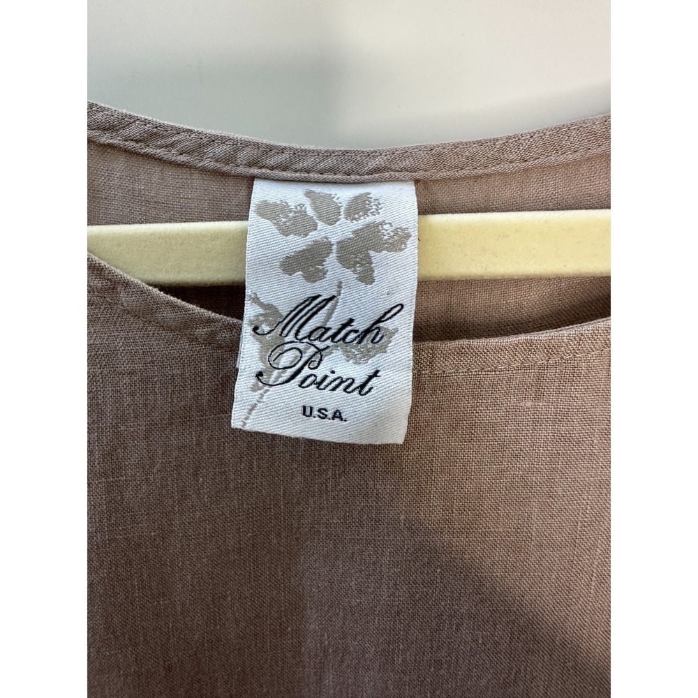 Match Point 100% Linen Ruffle Hem Tunic Top Tan Size Medium USA Made Lagonlook - Picture 7 of 10